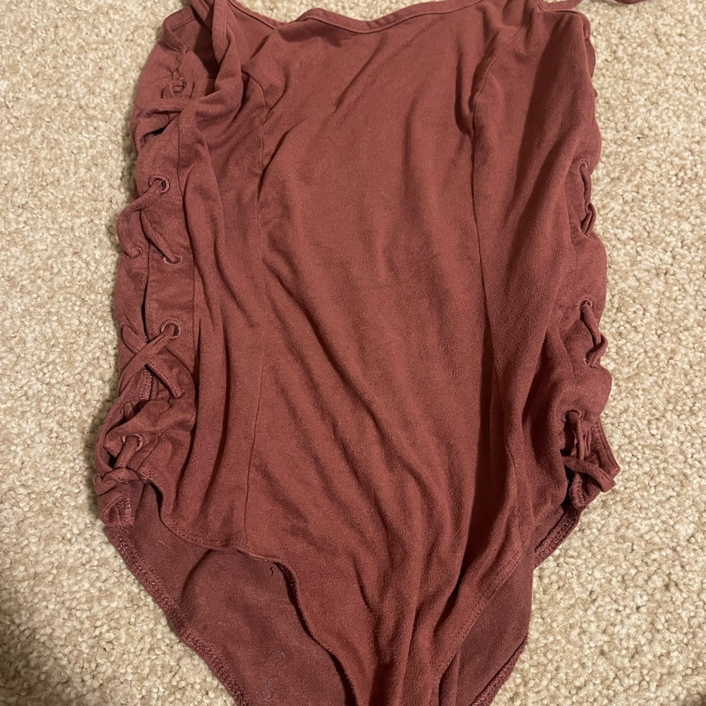 Charlotte Russe Brown Ruffled Sleeveless Bodysuit